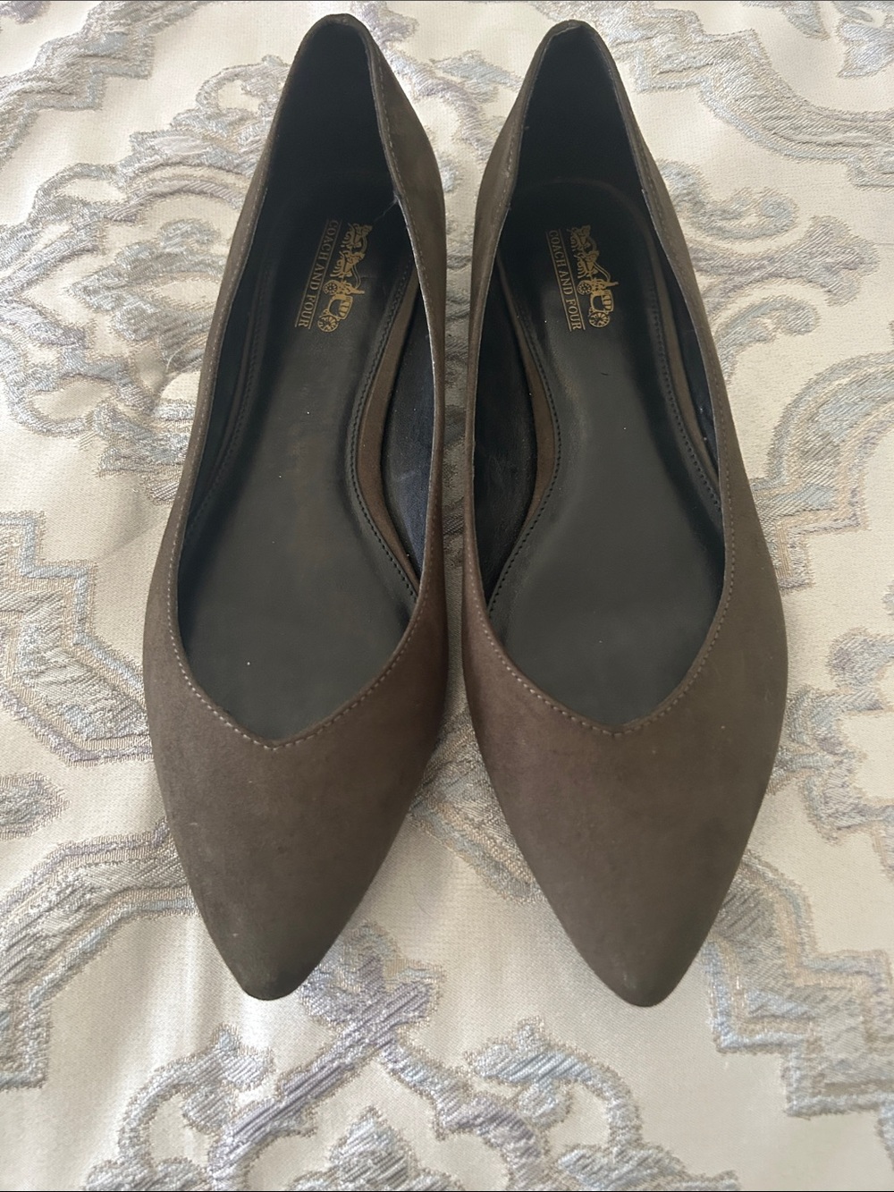 Coach Taupe Brown Suede Pointed-Toe Flats